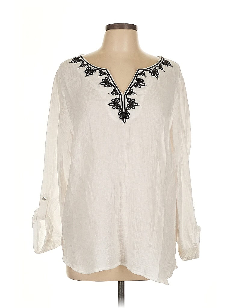 Ruby Rd. 100% Cotton Ivory 3/4 Sleeve Blouse Size L - photo 1