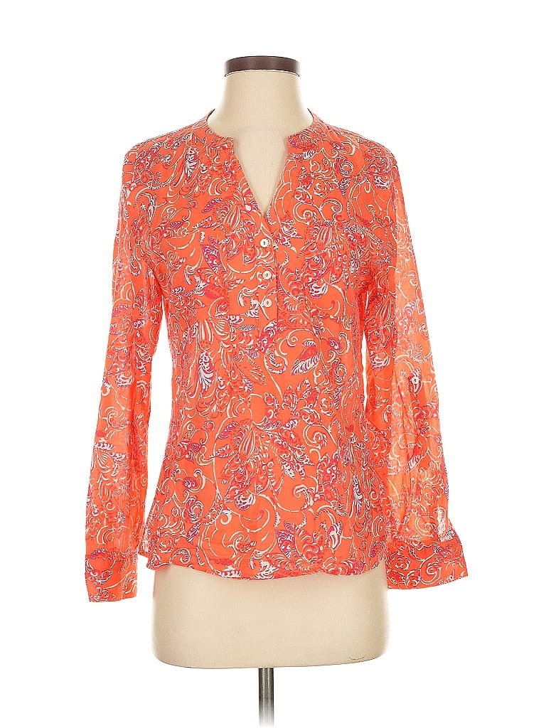 Carve Designs 100% Organic Cotton Paisley Orange Long Sleeve Blouse Size XS - photo 1