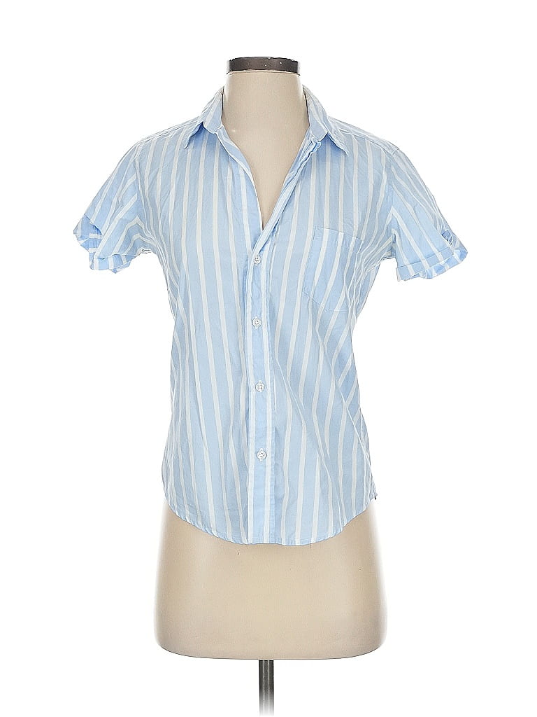 Frank & Eileen 100% Cotton Stripes Blue Short Sleeve Blouse Size XS - photo 1