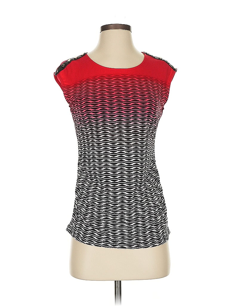 Pre-owned Calvin Klein Short Sleeve Top Red Scoop Neck Tops