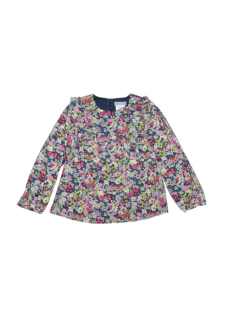 Jacadi 100% Cotton Floral Blue Long Sleeve Blouse Size 6 (big kids) - photo 1