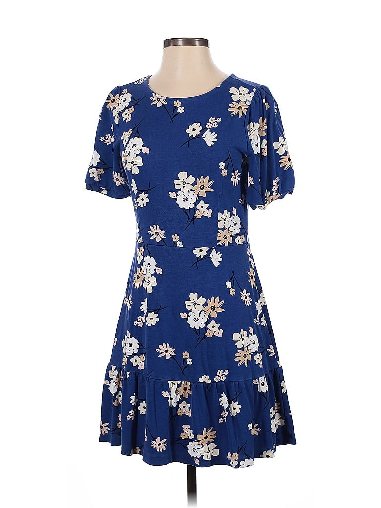 Ann Taylor LOFT Outlet Floral Blue Casual Dress Size 4 - photo 1