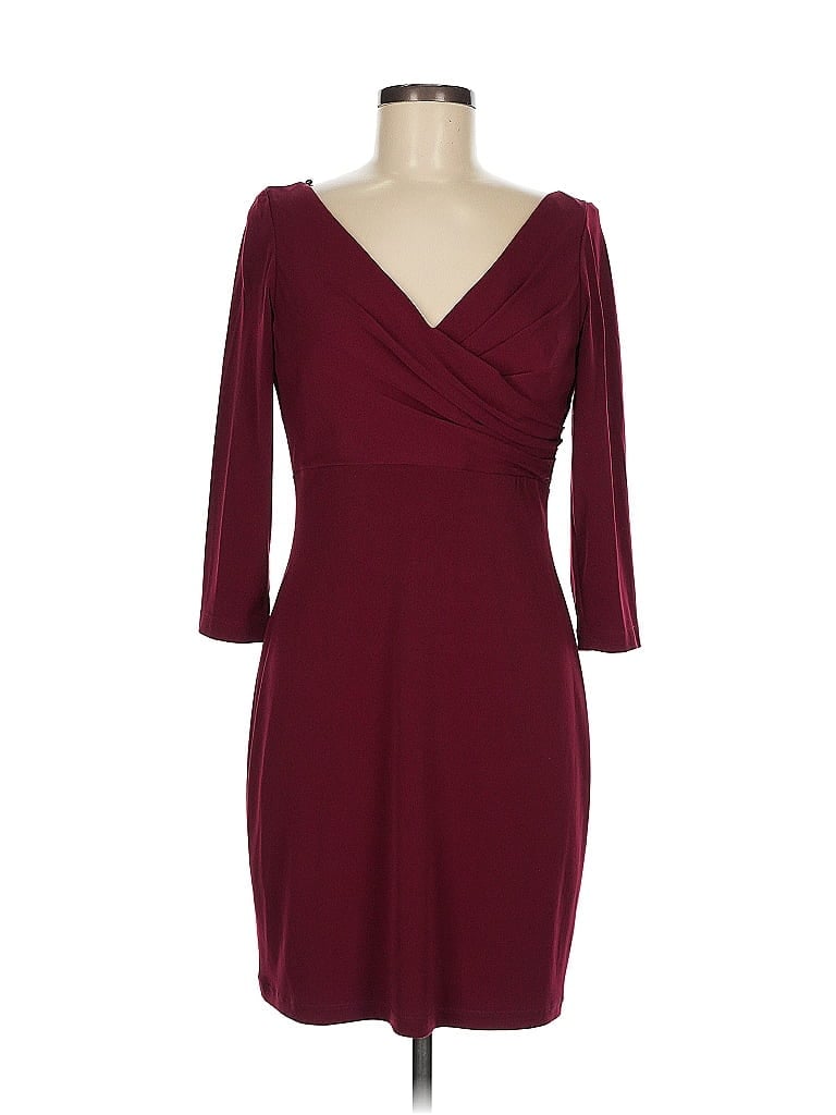 David Meister Solid Burgundy Cocktail Dress Size 8 - photo 1