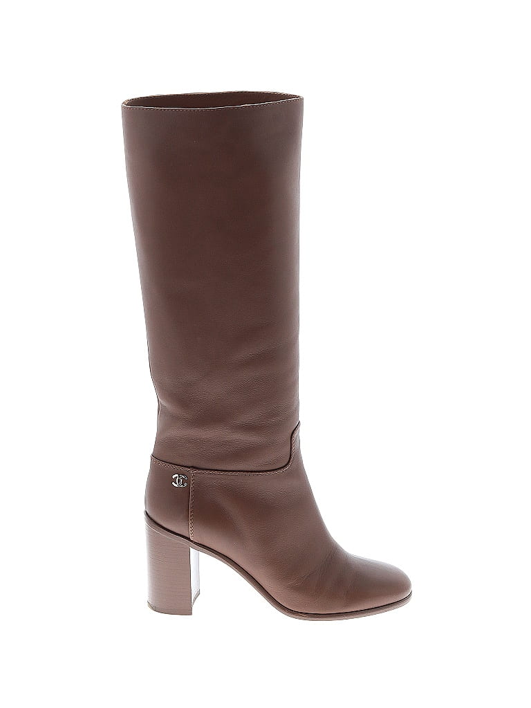 Chanel 100% Leather Brown Tall CC Boots Size EU 39 1/2 - photo 1
