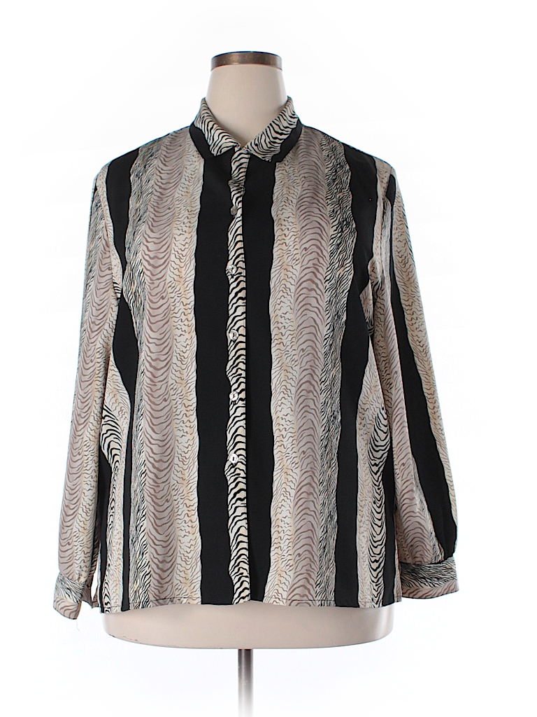 Alia 100% Polyester Print Beige Long Sleeve Blouse Size 18 W (Plus ...