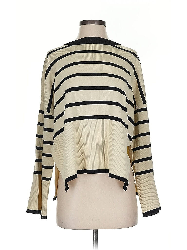 OAK + FORT Stripes Ivory Cashmere Pullover Sweater Size S - photo 1