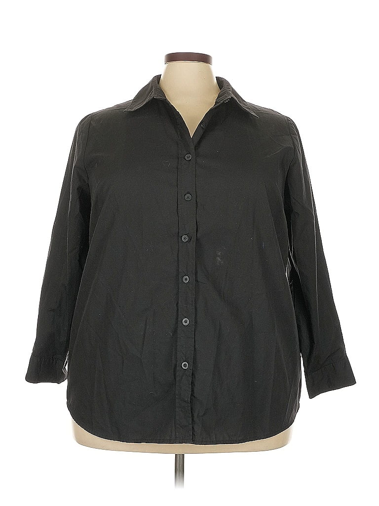 Roaman's Black 3/4 Sleeve Button-Down Shirt Size 22 - photo 1