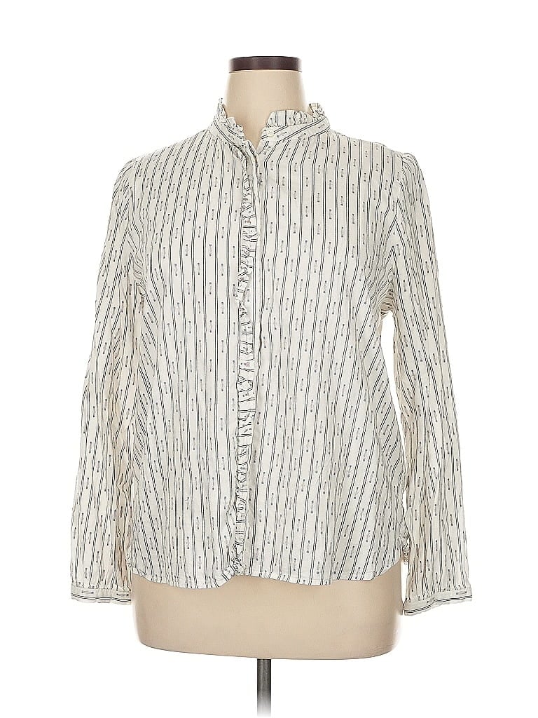 Ann Taylor LOFT Tweed Ivory Long Sleeve Button-Down Shirt Size XL - photo 1