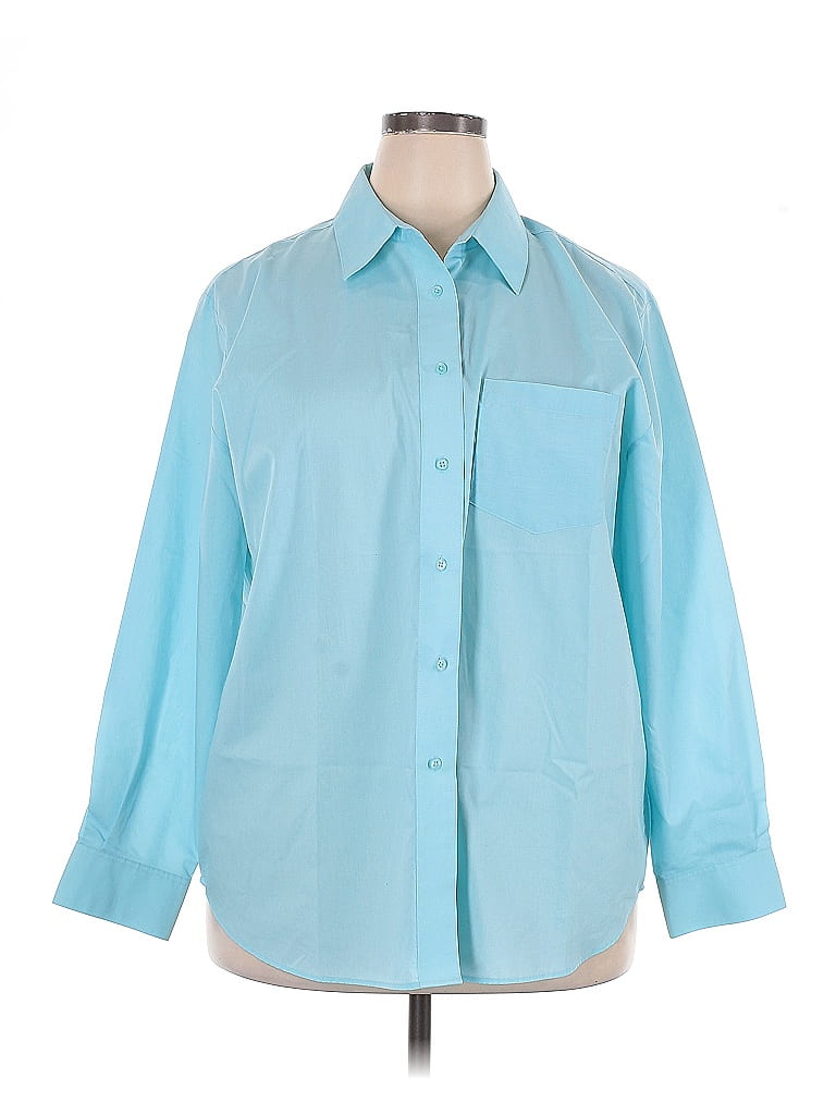 Foxcroft Color Block Blue 3/4 Sleeve Button-Down Shirt Size 18 - photo 1