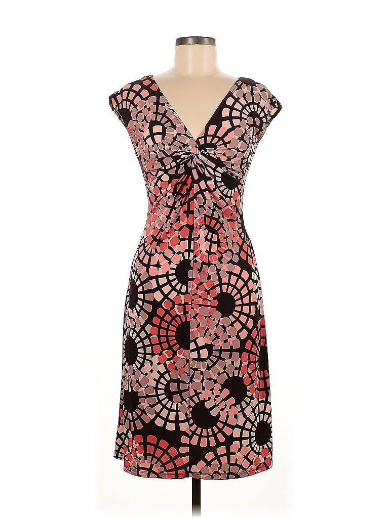 London Times Print Red Brown Cocktail Dress Size 8 - photo 1