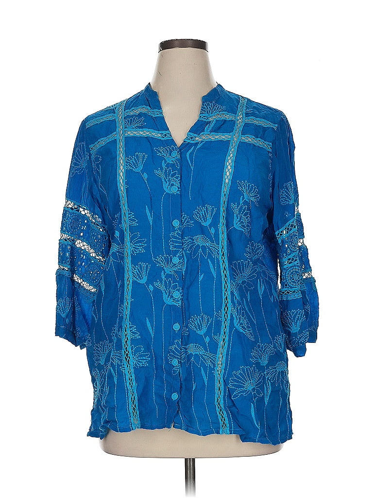 Johnny Was 100% Rayon Blue 3/4 Sleeve Blouse Size XL - photo 1