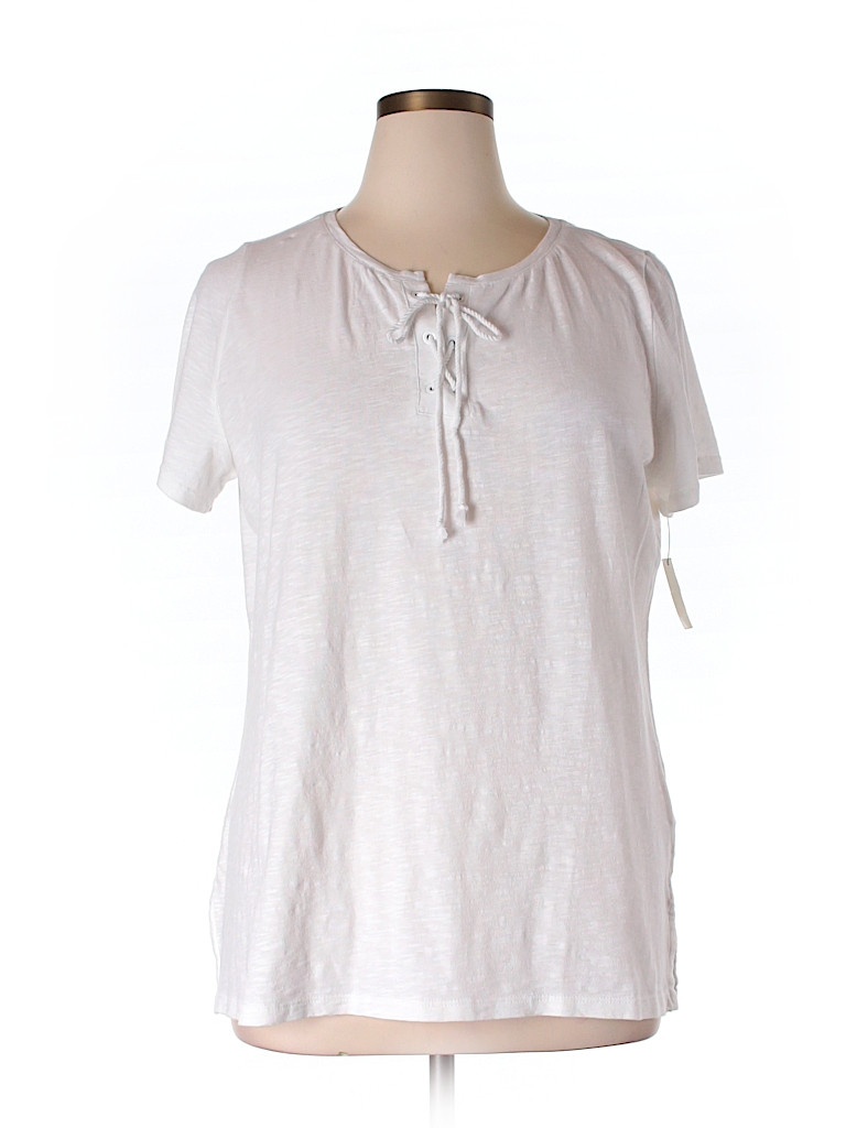 Talbots 100% Cotton Solid White Short Sleeve T-Shirt Size 1X (Plus ...