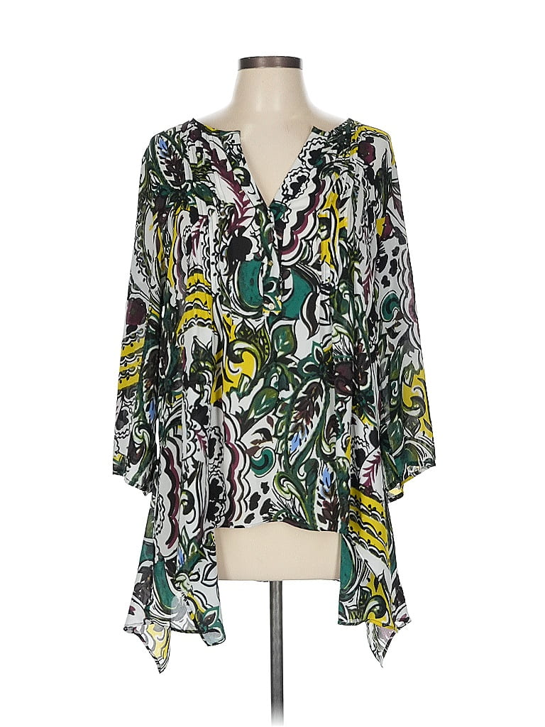 Chaus 100% Polyester Green 3/4 Sleeve Blouse Size L - photo 1