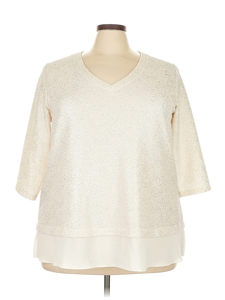 Pre-owned Karen Kane 3/4 Sleeve Blouse In White