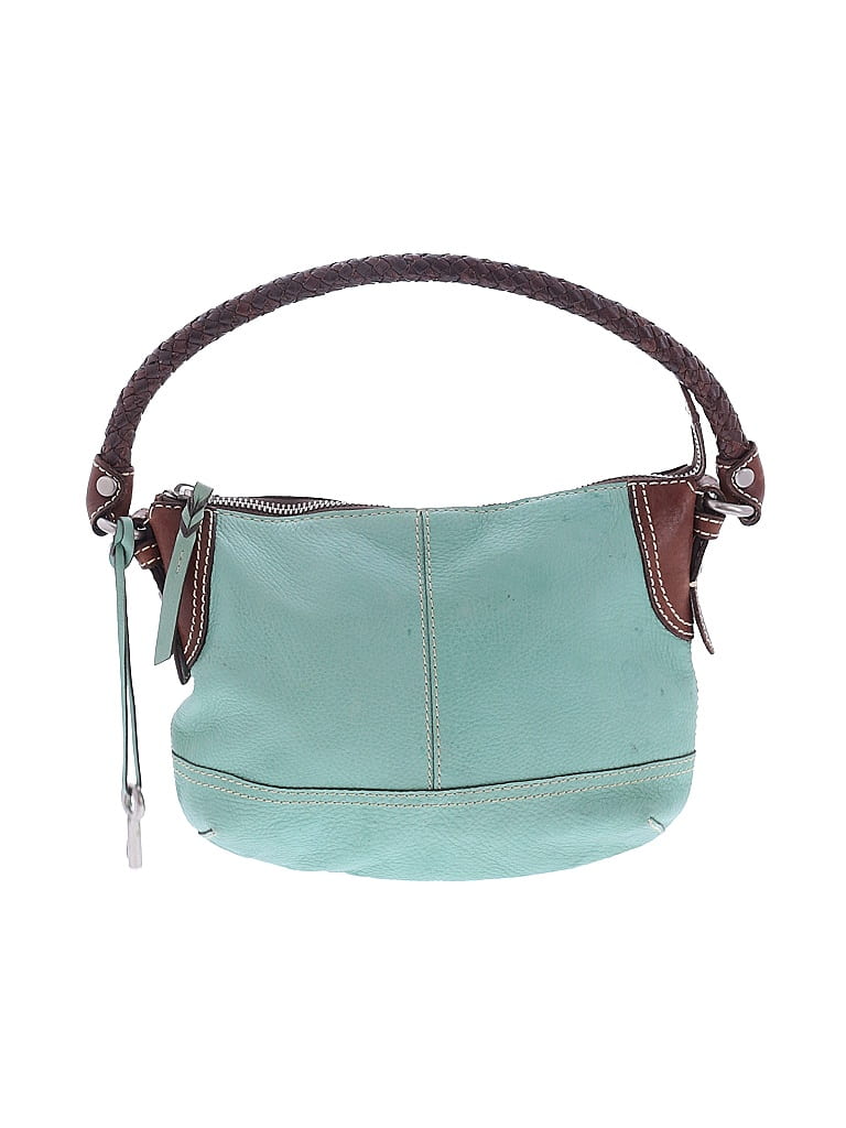 Fossil 100% Leather Color Block Teal Blue Leather Shoulder Bag One size - photo 1