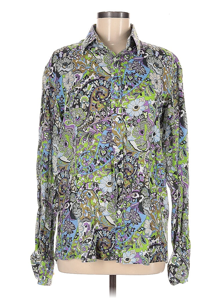 ETRO Size 42 Light Blue White Textured Cotton Button Down Long Sleeve Shirt