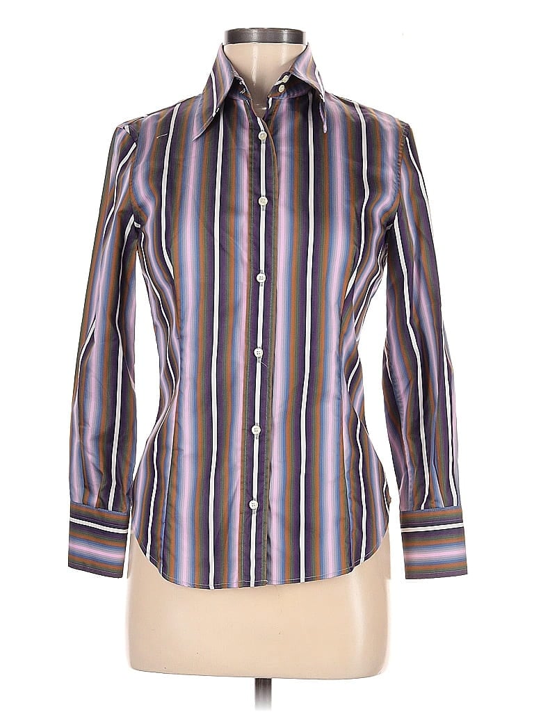 ETRO 100% Cotton Stripes Brown Purple Long Sleeve Button-Down Shirt Size EU (IT) 40 / US 4 - photo 1
