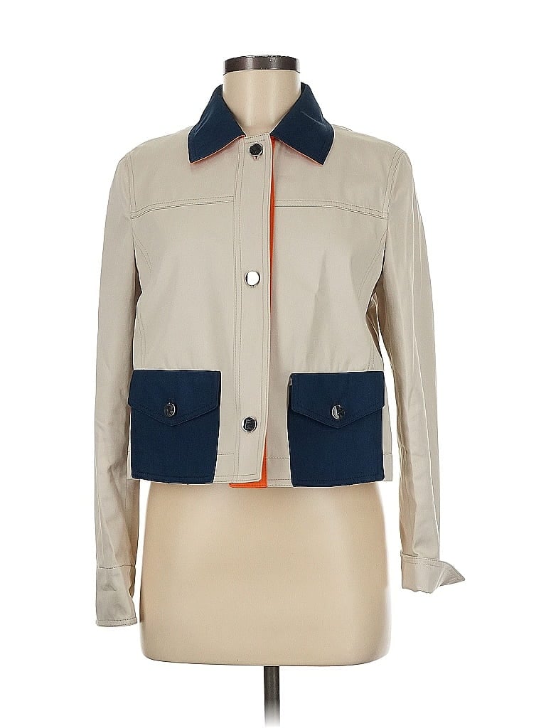 Akris Punto 100% Baumwolle Color Block Ivory Jacket Size 8 - photo 1