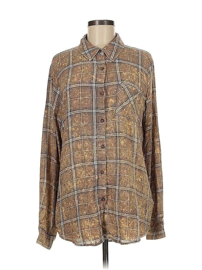 Mystree 100% Rayon Tweed Brown Long Sleeve Button-Down Shirt Size M - photo 1