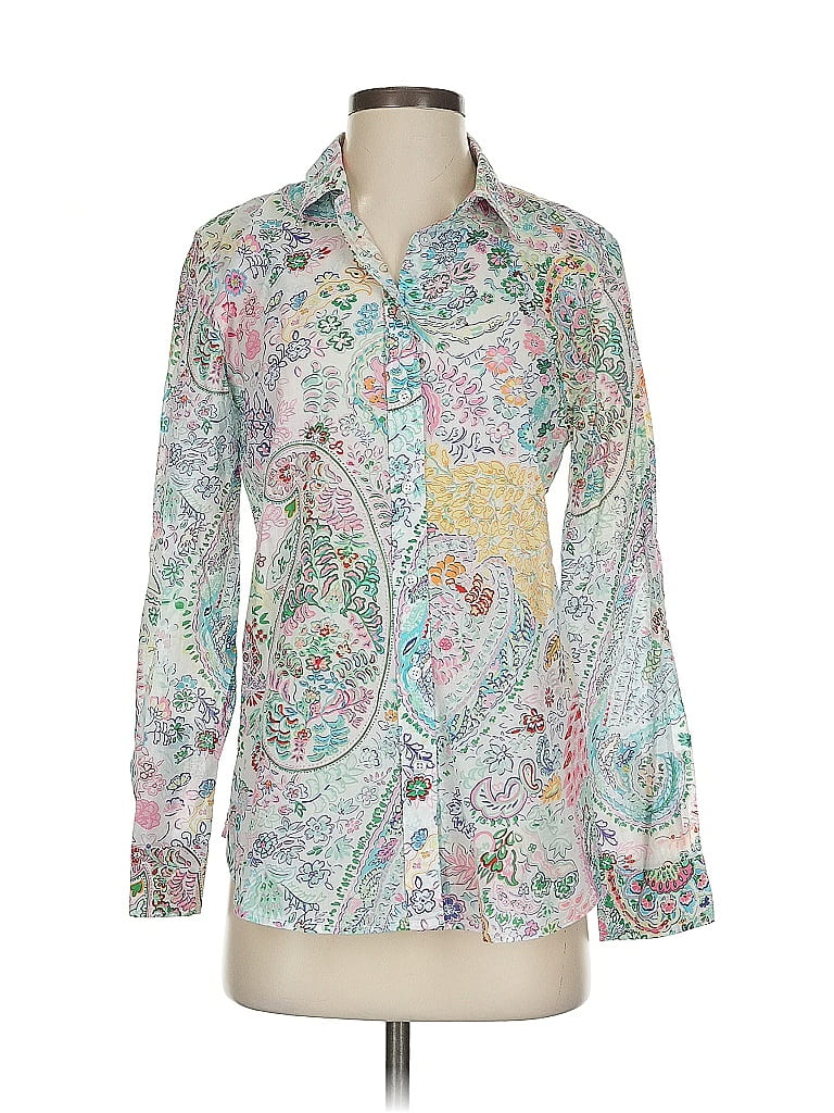 Talbots 100% Cotton Paisley White Long Sleeve Button-Down Shirt Size S - photo 1