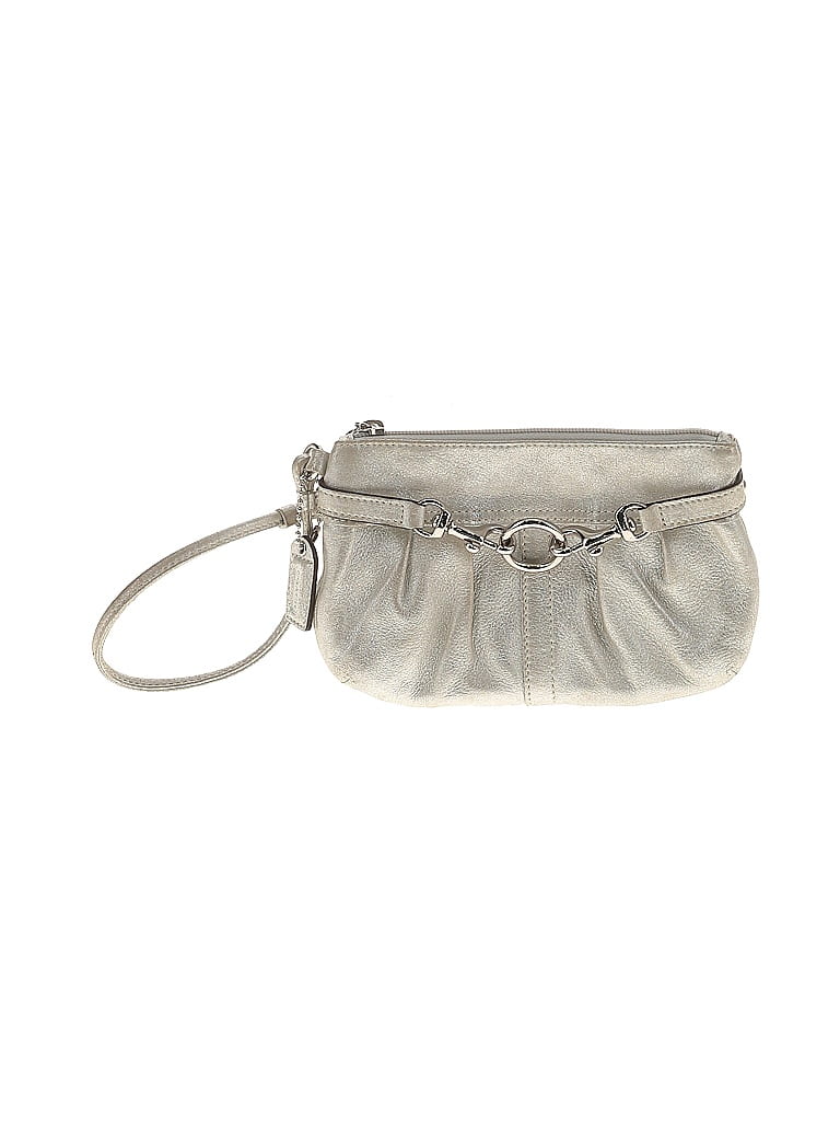 Coach 100% Leather Metallic Silver Leather Wristlet One size - photo 1
