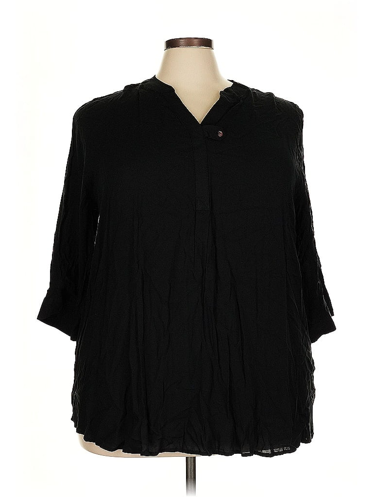 Woman Within 100% Rayon Black 3/4 Sleeve Button-Down Shirt Size 22 - photo 1