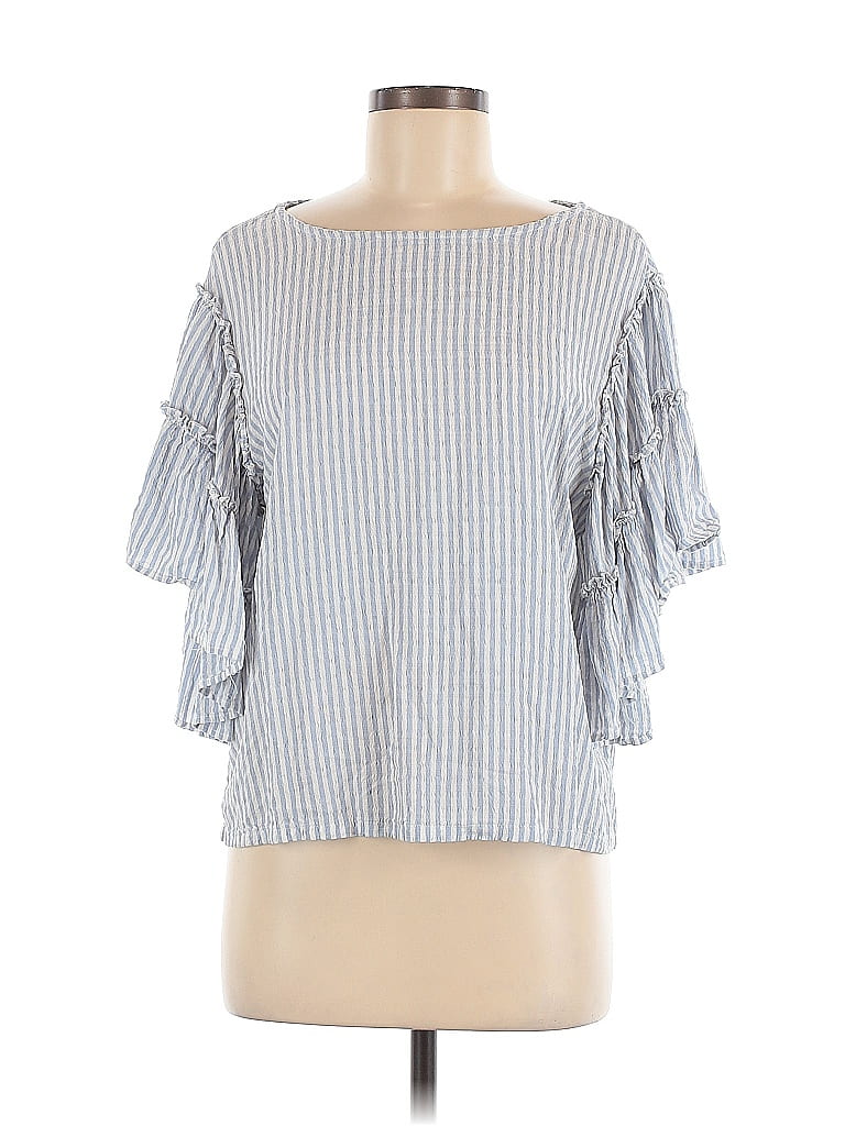 Pre-owned Chelsea & Theodore 3/4 Sleeve Top Silver Boatneck Tops