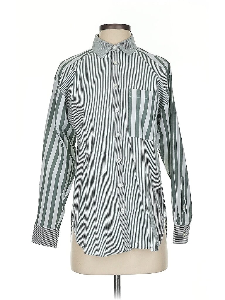 Pre-owned Ann Taylor Loft Long Sleeve Button Down Shirt In Green