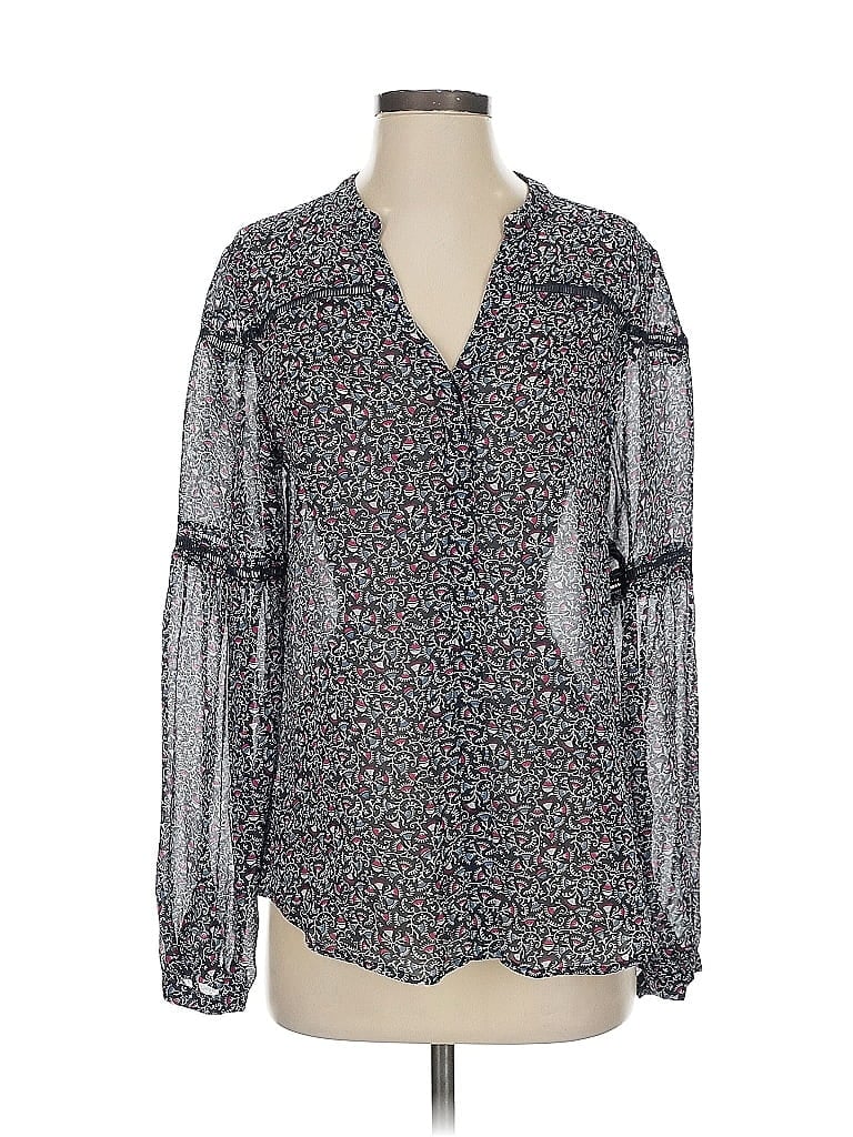 Pre-owned Paige Long Sleeve Silk Top Gray Plunge Neckline Tops
