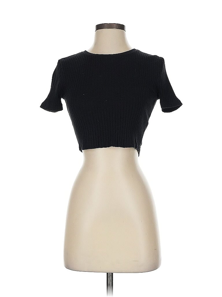 Pre-owned Zara Short Sleeve Turtleneck In Black