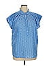 Ann Taylor LOFT 100% Cotton Polka Dots Blue Short Sleeve Blouse Size XL - photo 1