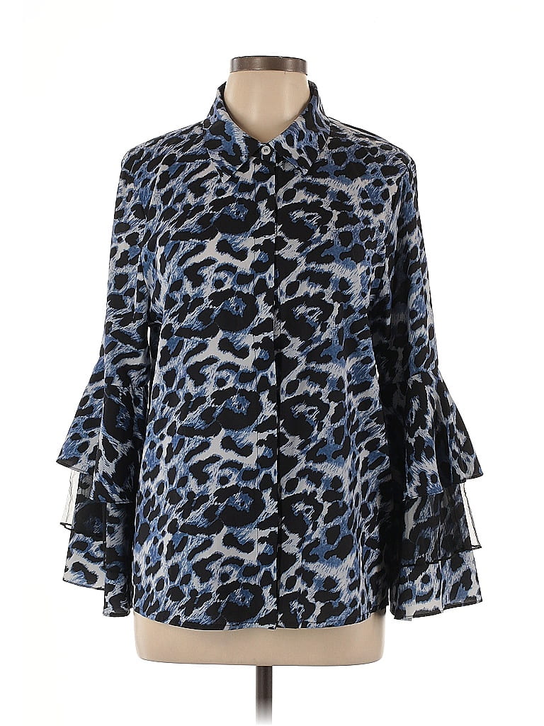 A.Z.I Jeans 100% Polyester Animal Print Blue Long Sleeve Blouse Size L - photo 1