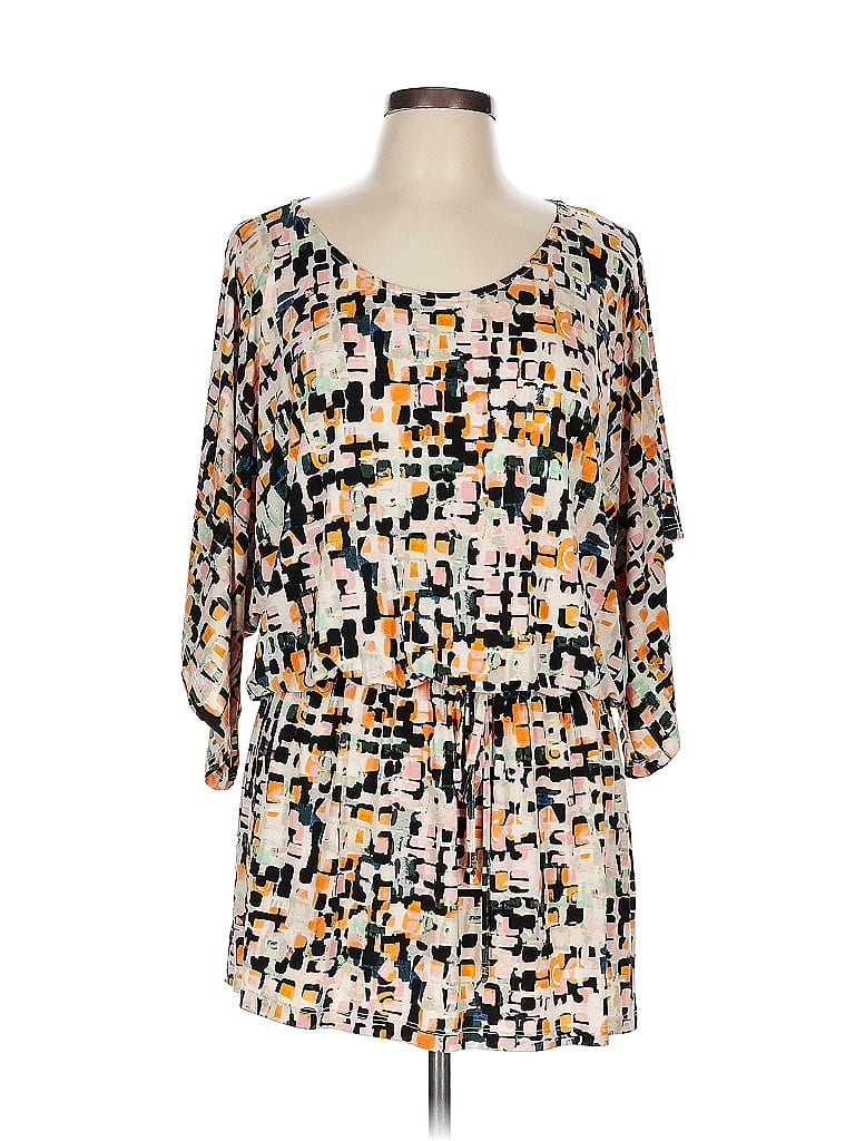 Veronica M. Print Orange Casual Dress Size L - photo 1