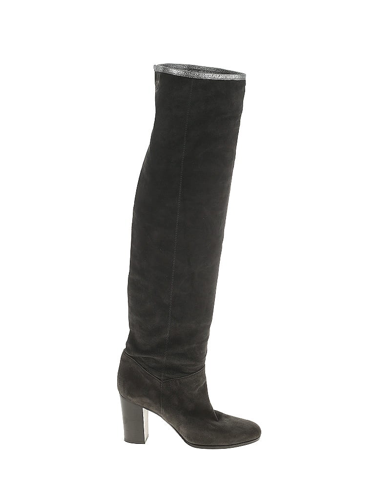 Chanel 100% Suede Gray Suede Thigh High Boots Size EU 41 - photo 1