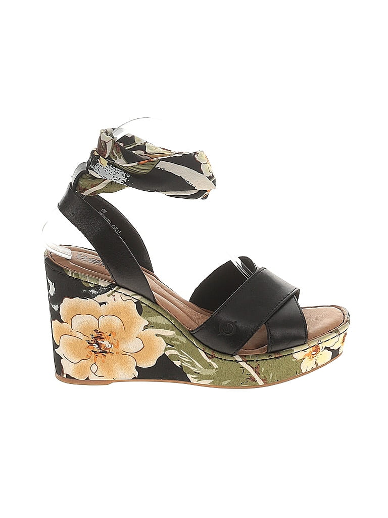 Born Handcrafted Footwear Tropical Black Wedges Size 8 - photo 1