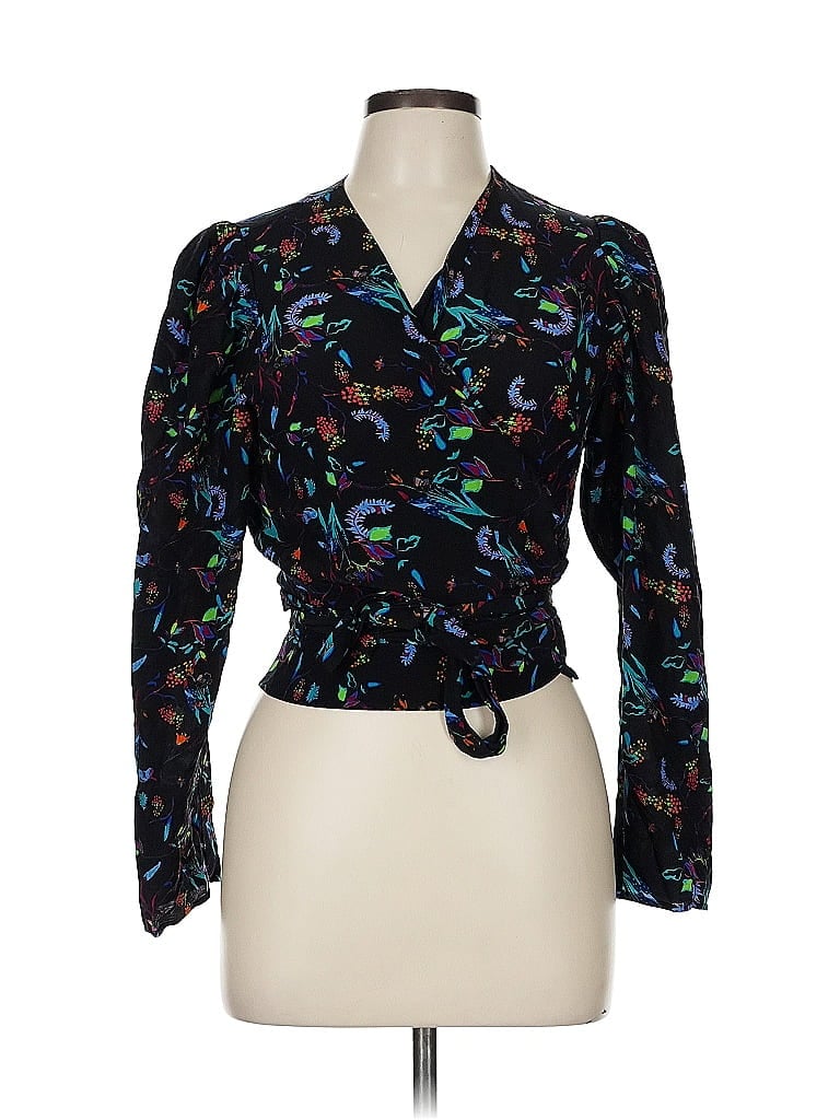 Tanya Taylor Floral Blue Black Long Sleeve Blouse Size 6 - photo 1