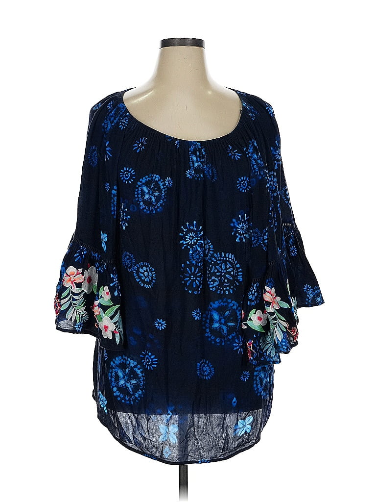 Johnny Was 100% Viscose Blue 3/4 Sleeve Blouse Size XL - photo 1
