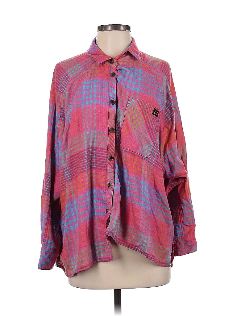 Urban Outfitters Plaid Pink Long Sleeve Button-Down Shirt Size XS - photo 1