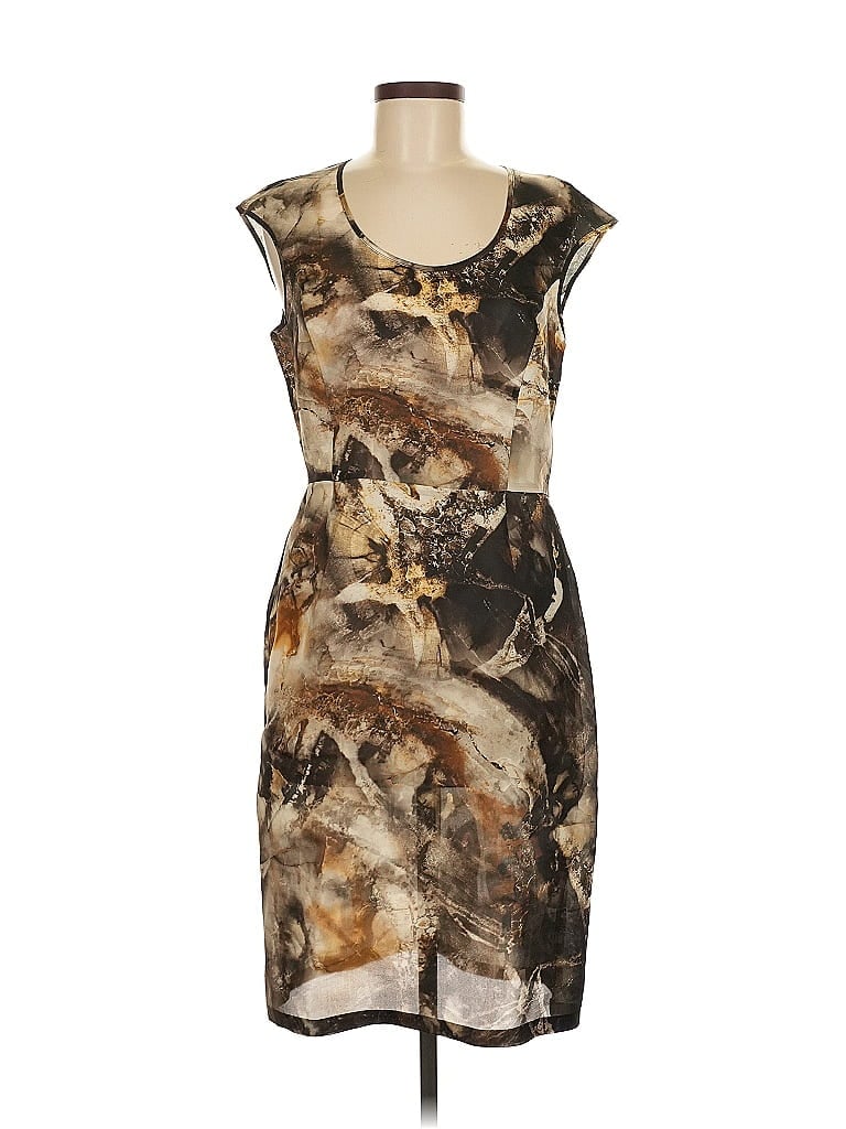 Piazza Sempione 100% Silk Graphic Brown Black Cocktail Dress Size EU (IT) 44 / US 8 - photo 1