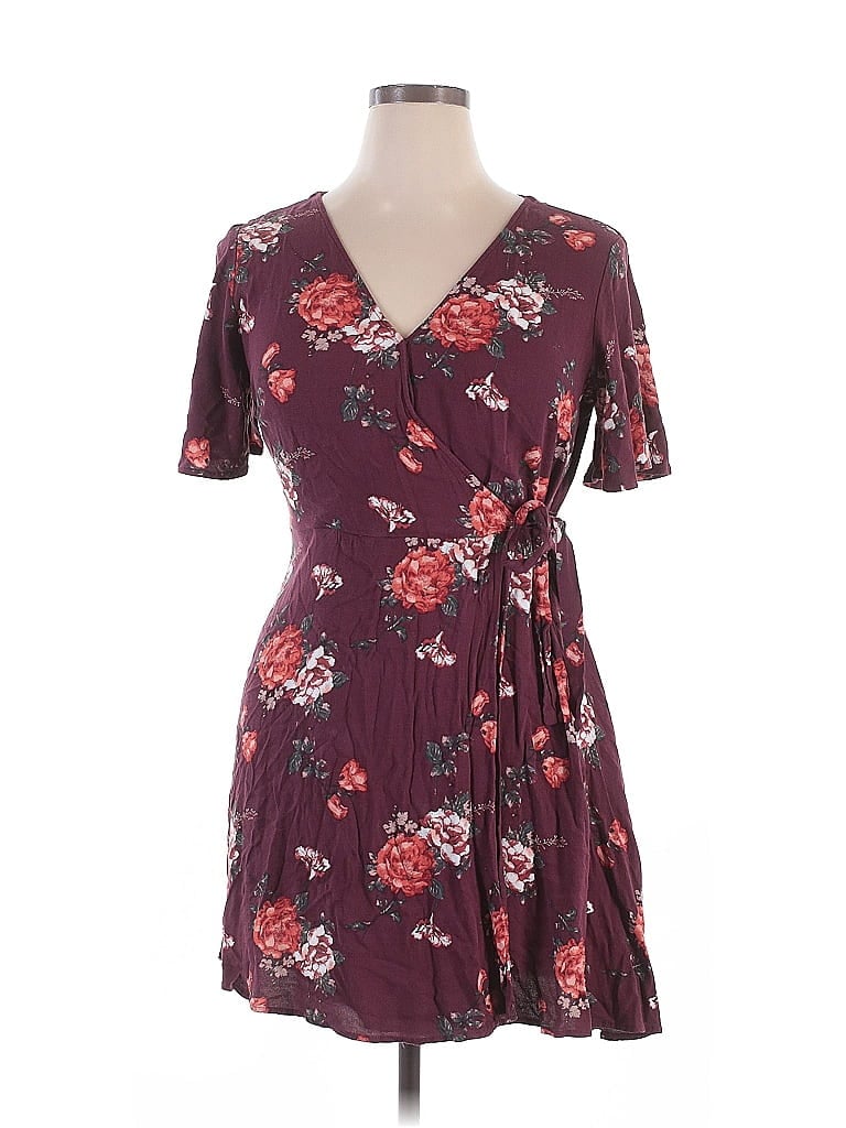 Xhilaration 100% Rayon Floral Burgundy Casual Dress Size XL - photo 1