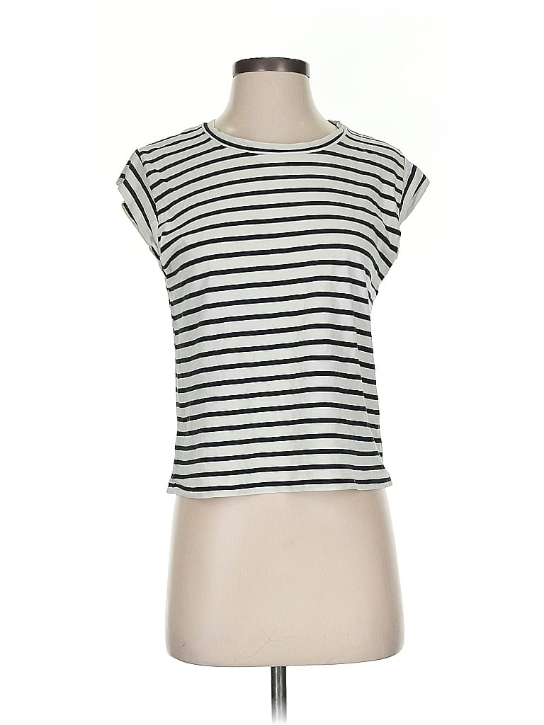 The Great. 100% Cotton Stripes Ivory Short Sleeve T-Shirt Size S - photo 1