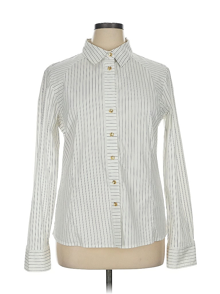 St. John Sport Stripes Ivory Long Sleeve Button-Down Shirt Size XL - photo 1