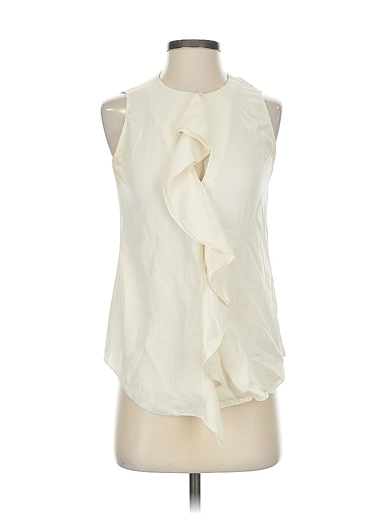 Pre-owned Theory Sleeveless Silk Top Ivory Halter Neckline Tops In White