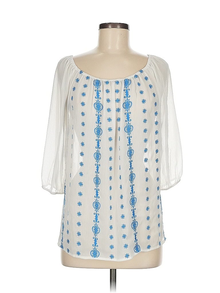 Pre-owned Inc International Concepts 3/4 Sleeve Blouse In White