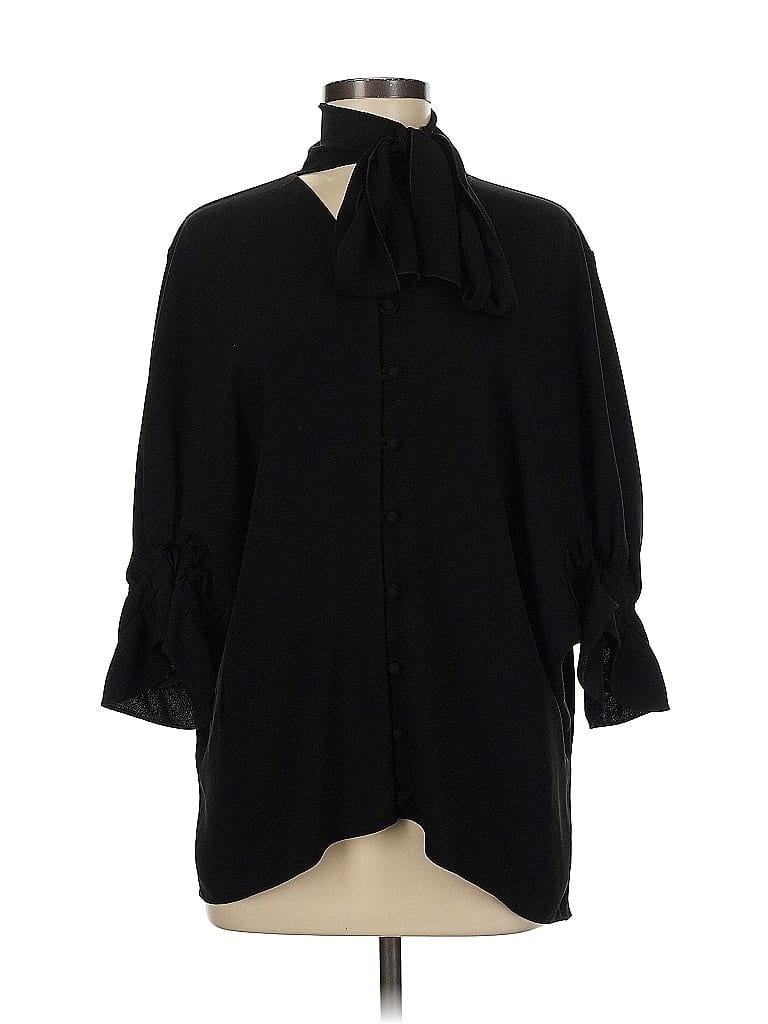 J.W. Anderson Black 3/4 Sleeve Button-Down Shirt Size 8 - photo 1
