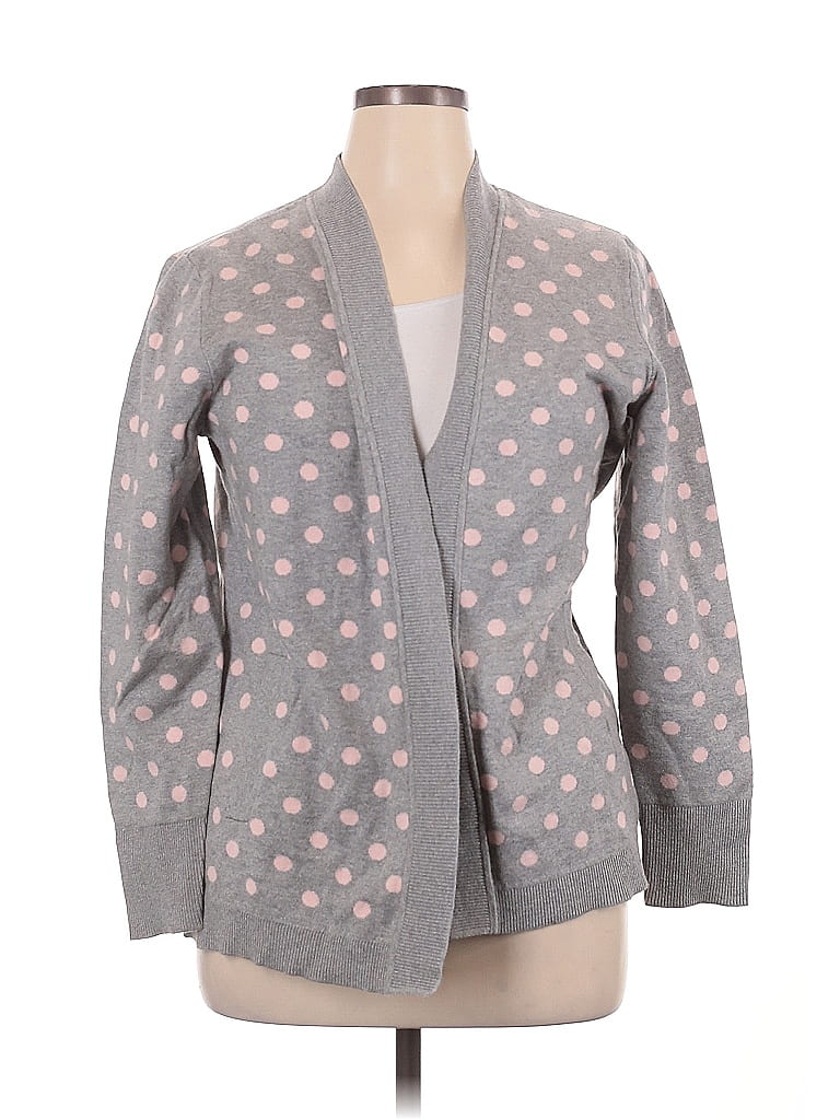 Isaac Mizrahi LIVE! Polka Dots Gray Cardigan Size L - photo 1