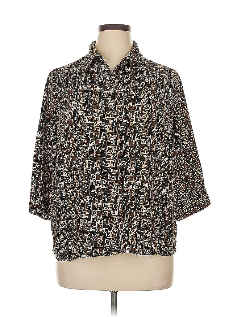 White Stag Print Brown 3/4 Sleeve Button-Down Shirt Size 1X - photo 1