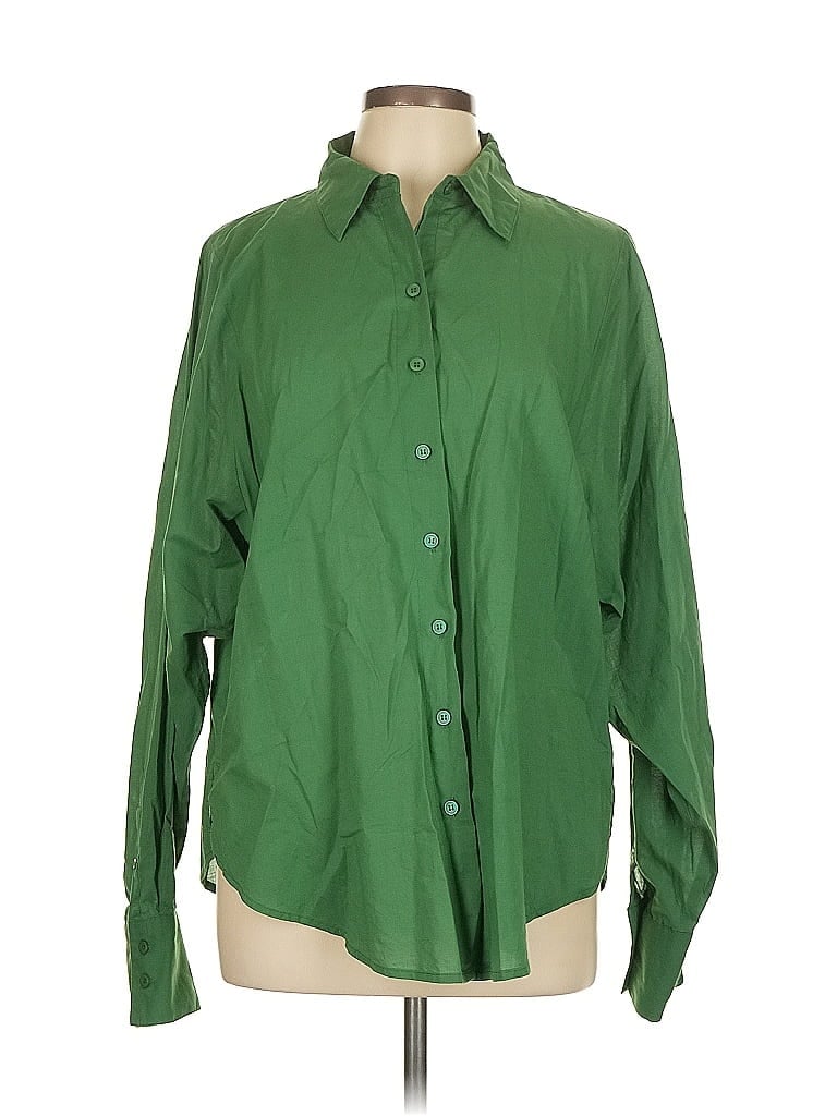Modern Citizen 100% Cotton Solid Green Long Sleeve Button-Down Shirt Size L - photo 1