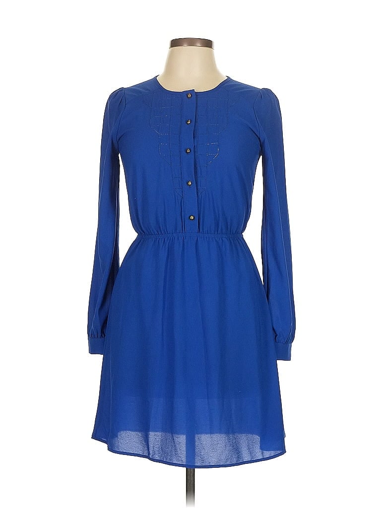 Everly Solid Blue Casual Dress Size S - photo 1