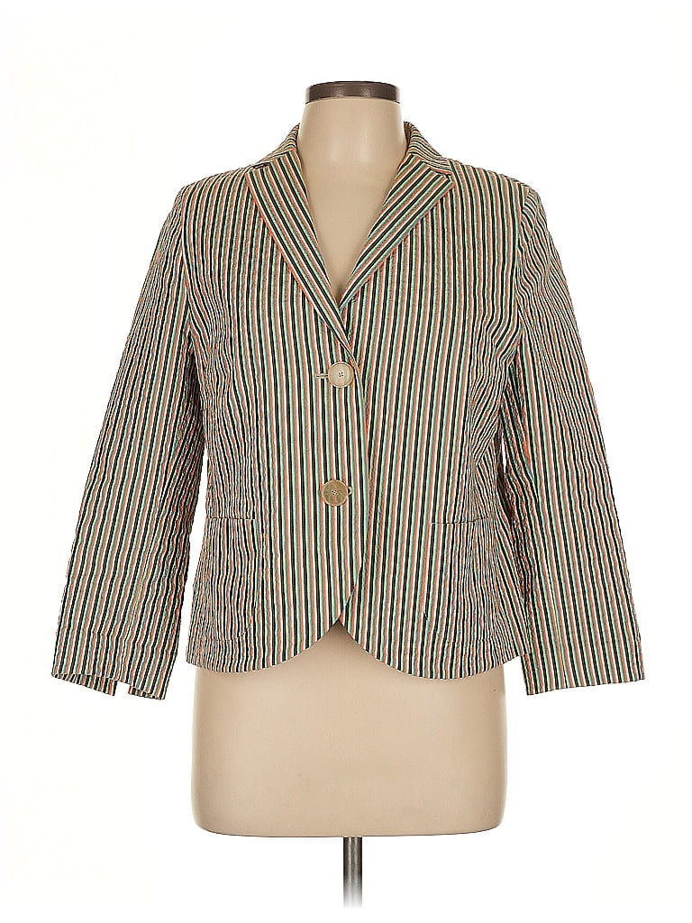 Akris Punto Stripes Gold Green Blazer Size 10 - photo 1